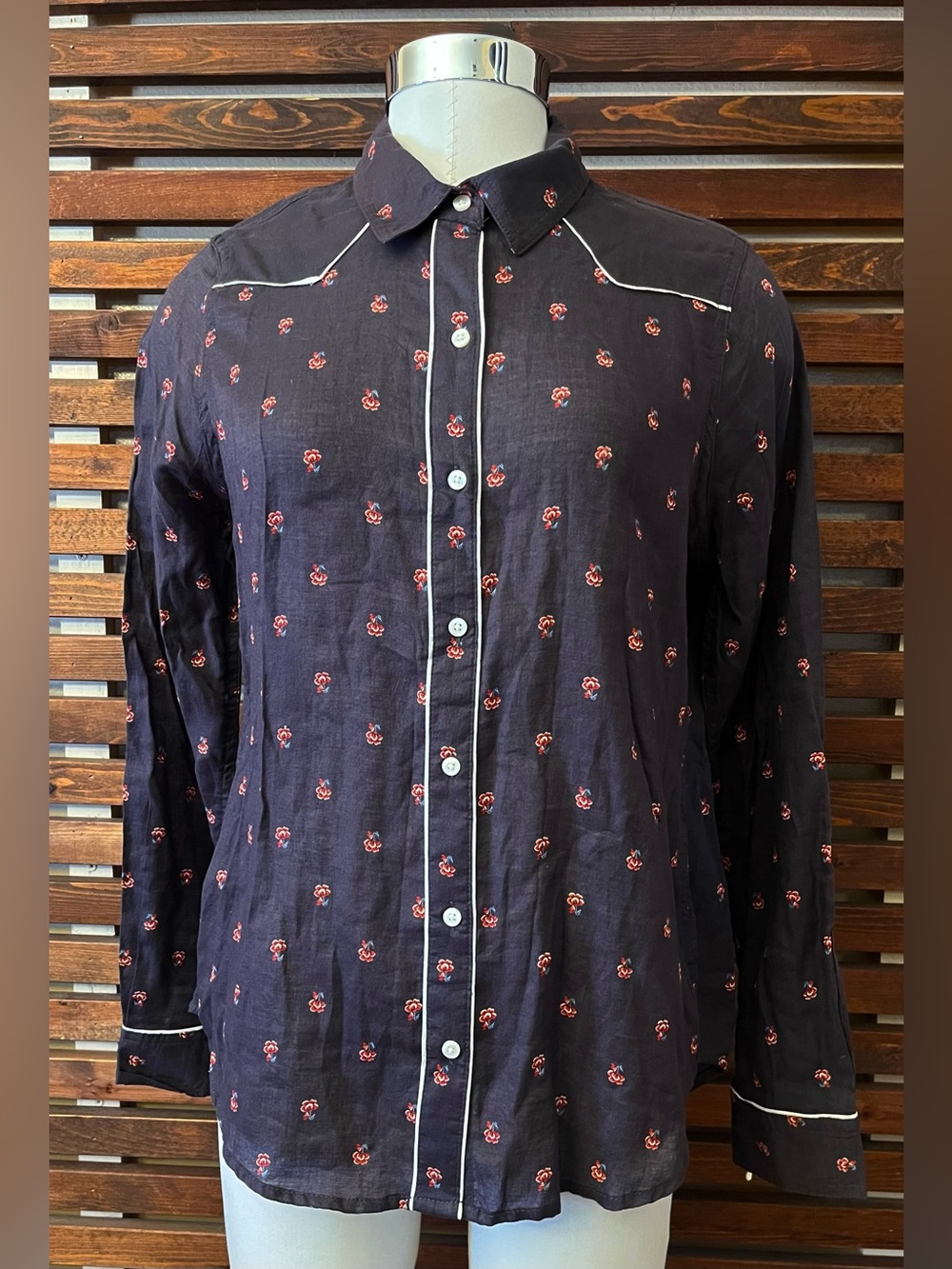 Mossimo Brown Floral Cotton Long Sleeve Button Western Cowgirl Shirt Top - Large